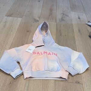Balmain Kids Pink and White Hoodie